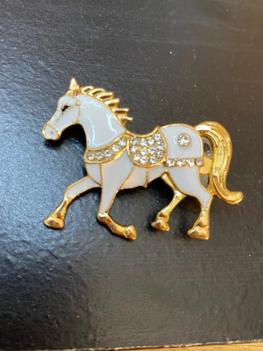 Coquette Equestrian White Horse Brooch Bling Glam Country Western Chic Cowgirl